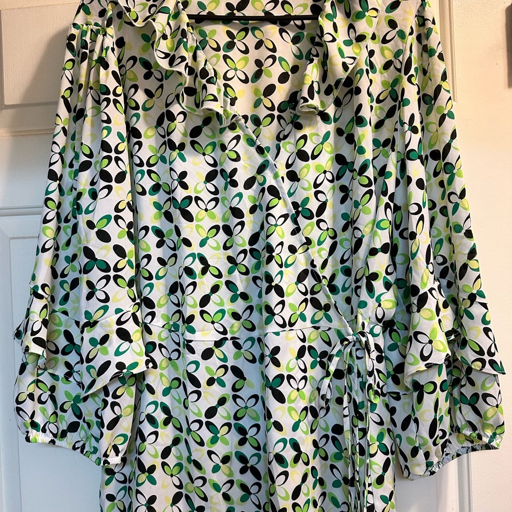 Cato Green and Black Patterned Wrap Blouse